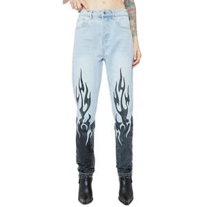 Edikted Black Flame Two Tone Denim Light Wash Jeans High Rise Button Fly size S